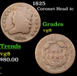 1825 Coronet Head Large Cent 1c Grades vg, very good