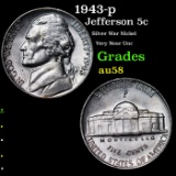 1943-p Jefferson Nickel 5c Grades Choice AU/BU Slider