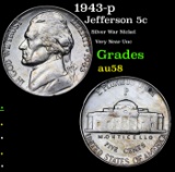 1943-p Jefferson Nickel 5c Grades Choice AU/BU Slider