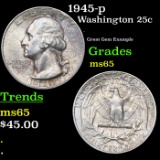 1945-p Washington Quarter 25c Grades GEM Unc