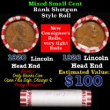 Mixed small cents 1c orig shotgun roll, 1920-p Lincoln Cent, 1929-p Lincoln Cent other end, Brinks W