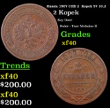 Russia 1907 ??? 2  Kopek Y# 10.2 Grades xf