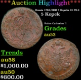 ***Auction Highlight*** Russia 1781/0?? 5 Kopeks C# 59.3 Grades Select AU (fc)