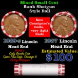 Mixed small cents 1c orig shotgun roll, 1937-p Lincoln Cent, 1929-s Lincoln Cent other end, Brinks W