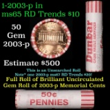 Shotgun Lincoln 1c roll, 2003-p 50 pcs Dunbar Wrapper.