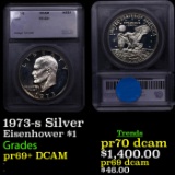 Proof 1973-s Silver Eisenhower Dollar $1 Graded ms69+ dmpl By SEGS