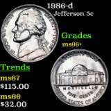 1986-d Jefferson Nickel 5c Grades GEM++ Unc