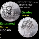 1986 France 100 Francs Silver Piedfort Strike, Statue of Liberty, KM# P972 Grades ms69+