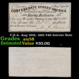 C.S.A. Aug 19th, 1861 $40 Intrest Note Grades Choice AU/BU Slider