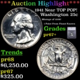 Proof ***Auction Highlight*** 1941 Washington Quarter Near TOP POP! 25c Graded pr67+ By SEGS (fc)