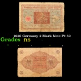 1920 Germany 2 Mark Note P# 59 Grades f+
