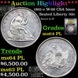 ***Auction Highlight*** 1861-o Seated Half Dollar W-09 CSA Issue 50c Graded Choice Unc PL BY USCG (f
