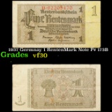 1937 Germnay 1 RentenMark Note P# 173B Grades vf++