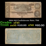 1864 $10 Confederate Note, T68 Grades xf+