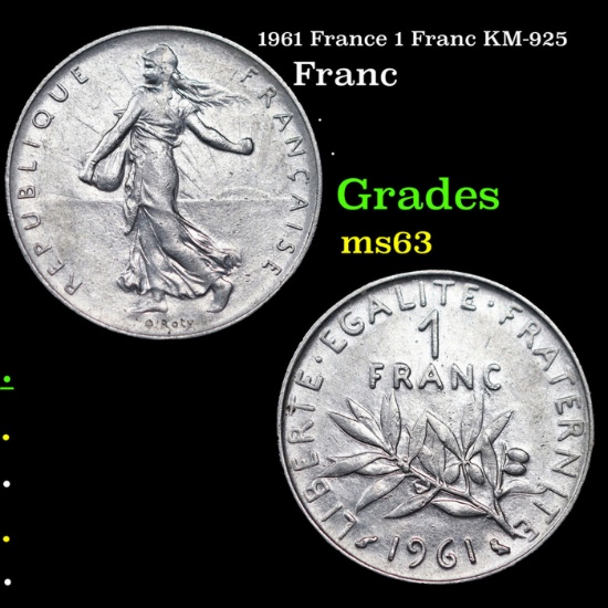 1961 France 1 Franc KM-925 Grades Select Unc