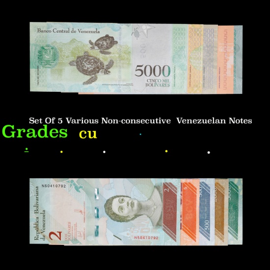 Set Of 5 Various Non-consecutive  Venezuelan Notes Grades CU