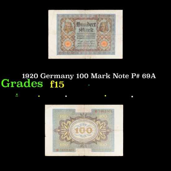 1920 Germany 100 Mark Note P# 69A Grades f+