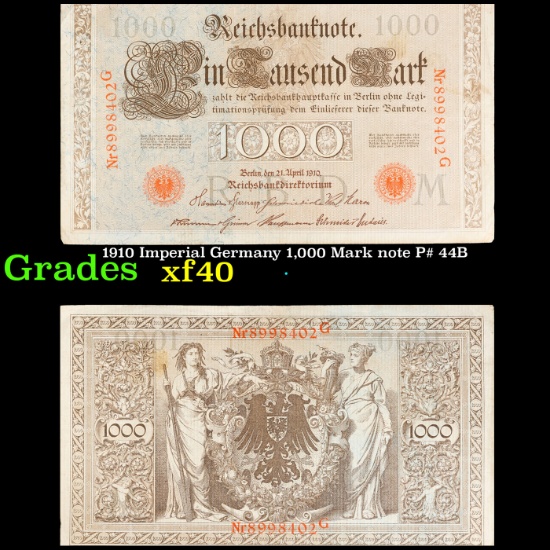 1910 Imperial Germany 1,000 Mark note P# 44B Grades xf