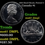 1965 Small Beads, Pointed 5 Canada Dollar $1 Grades GEM++ DMPL