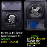 Proof 1972-s Silver Eisenhower Dollar $1 Graded ms69+ dmpl By SEGS