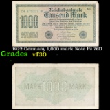 1922 Germany 1,000 mark Note P# 76D Grades vf++