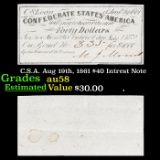 C.S.A. Aug 19th, 1861 $40 Intrest Note Grades Choice AU/BU Slider