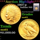 ***Auction Highlight*** 1907-p Gold Indian Eagle $10 Graded ms65 By SEGS (fc)