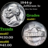 1944-p Jefferson Nickel 5c Grades GEM++ Unc
