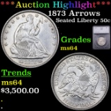 ***Auction Highlight*** 1873 Arrows Seated Half Dollar 50c Graded ms64 BY SEGS (fc)