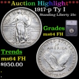***Auction Highlight*** 1917-p Ty I Standing Liberty Quarter 25c Graded ms64 FH BY SEGS (fc)