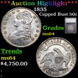 ***Auction Highlight*** 1835 Capped Bust Half Dollar 50c Graded ms64 By SEGS (fc)