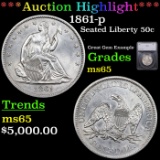 ***Auction Highlight*** 1861-p Seated Half Dollar 50c Graded ms65 BY SEGS (fc)