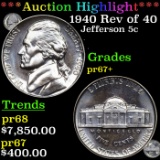 Proof ***Auction Highlight*** 1940 Rev of 40 Jefferson Nickel 5c Graded pr67+ BY SEGS (fc)