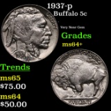 1937-p Buffalo Nickel 5c Grades Choice+ Unc