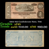 1864 $10 Confederate Note, T68 Grades xf+