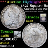 ***Auction Highlight*** 1827 Square Base 2 Capped Bust Half Dollar Mint Error 50c Graded Select AU B