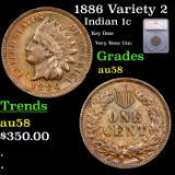 1886 Variety 2 Indian Cent 1c Graded au58 BY SEGS