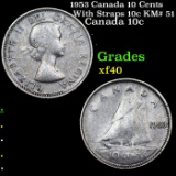 1953 Canada 10 Cents With Straps 10c KM# 51 Grades xf