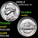 1986-d Jefferson Nickel 5c Grades GEM++ Unc