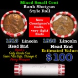 Mixed small cents 1c orig shotgun roll, 1913-p Lincoln Cent, 1926-p Lincoln Cent other end, Brinks W