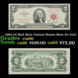 1963 $2 Red Seal United States Note Fr-1513 Grades Gem+ CU