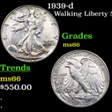 1939-d Walking Liberty Half Dollar 50c Grades GEM+ Unc