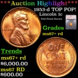 ***Auction Highlight*** 1953-d Lincoln Cent TOP POP! 1c Graded ms67+ rd BY SEGS (fc)