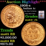 ***Auction Highlight*** 1908-s Indian Cent 1c Grades Choice+ Unc RB By SEGS (fc)
