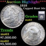 ***Auction Highlight*** 1818 Capped Bust Half Dollar 50c Graded ms63 BY SEGS (fc)