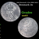 1968 Denmark 2 Ore KM# 840.2 Grades Select Unc