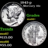 1943-p Mercury Dime 10c Grades GEM++ Unc