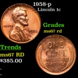 1958-p Lincoln Cent 1c Grades GEM++ Unc RD