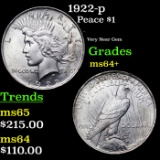 1922-p Peace Dollar $1 Grades Choice+ Unc