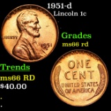 1951-d Lincoln Cent 1c Grades GEM+ Unc RD